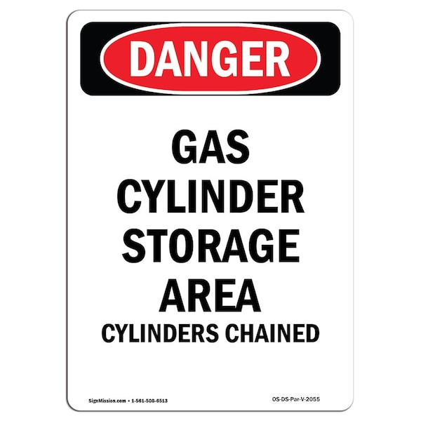 Safety Sign, OSHA Danger, 5" Height, Gas Cylinder Storage Area Keep, Portrait, 10PK